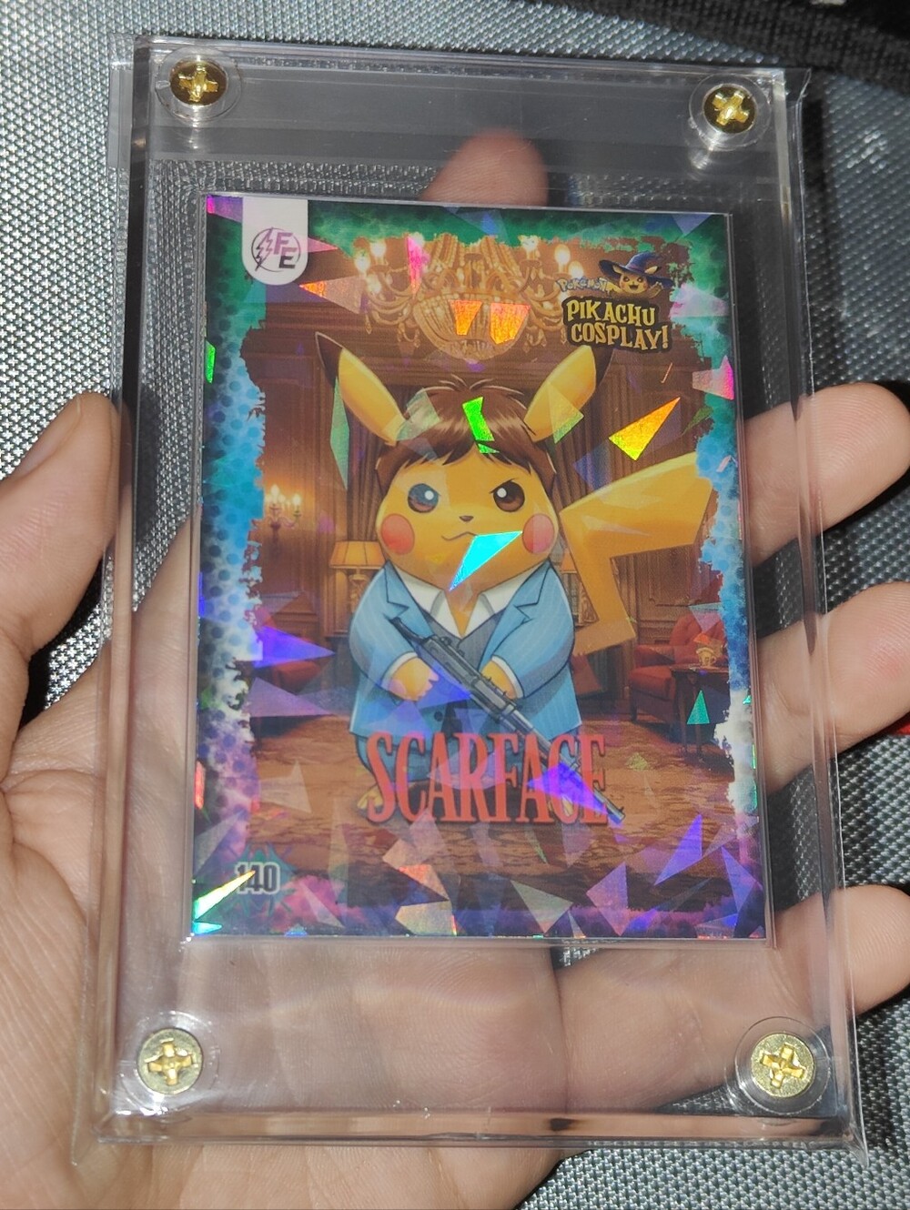 Scarface Ice holo encased Pikachu Cosplay Horror card Doujin Pokemon
